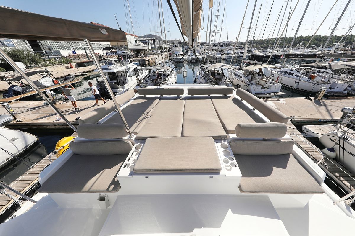 Deck of Sea Office, a Bali Catspace catamaran at Grad Trogir, Croatia