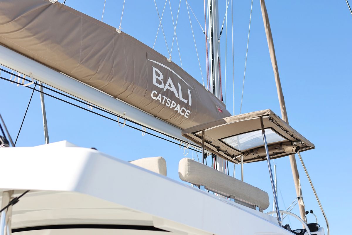 Cockpit of Sea Office, a Bali Catspace catamaran at Grad Trogir, Croatia