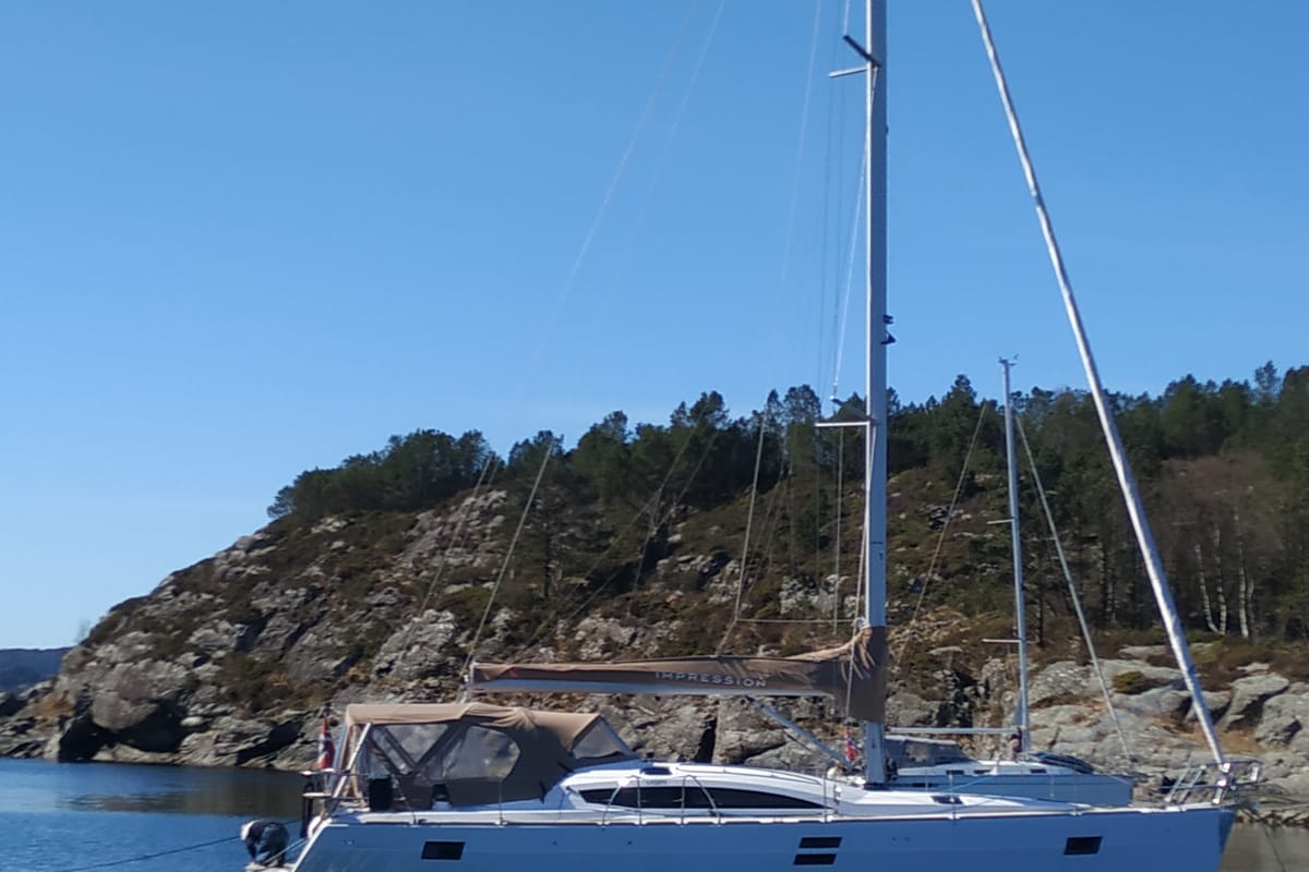 Exterior view of Perlen, a Elan Impression 45 sailboat at Bergen, Norway