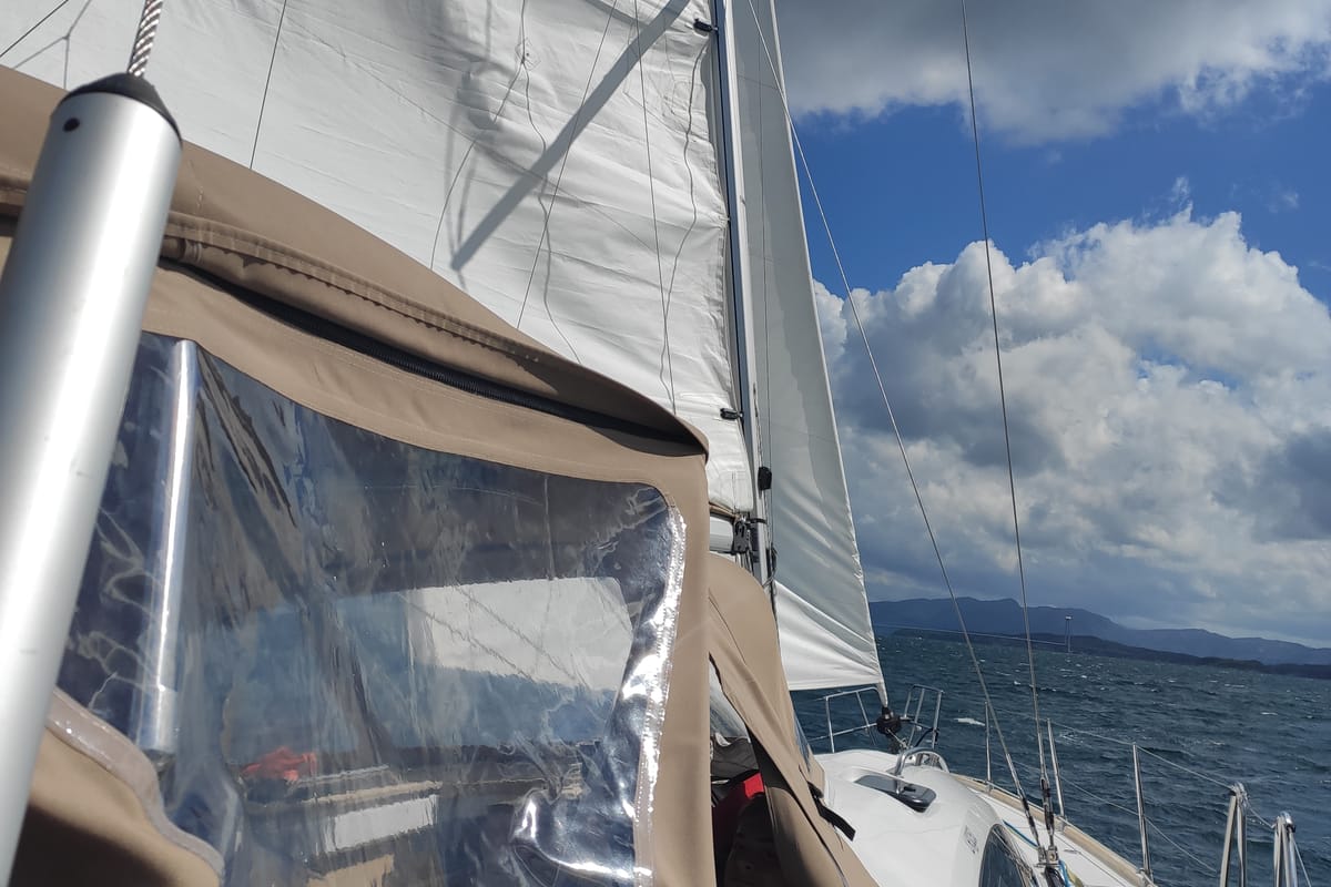 Deck of Perlen, a Elan Impression 45 sailboat at Bergen, Norway