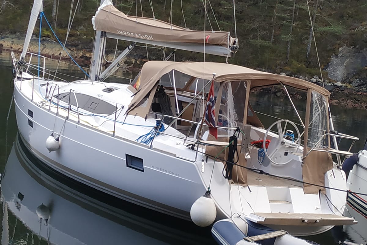 Exterior view of Perlen, a Elan Impression 45 sailboat at Bergen, Norway