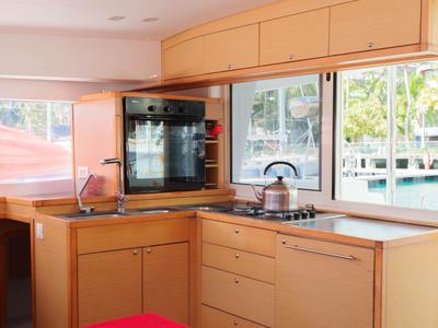 Galley of Poe Reva, a Lagoon 400 S2 catamaran at Papeete, France
