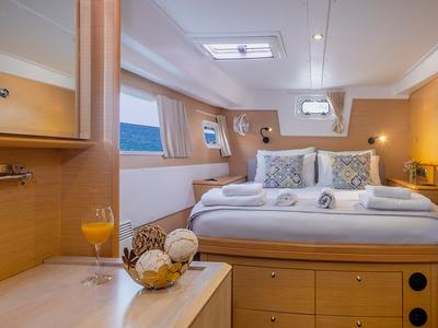 Cabin on Mystique II, a Lagoon 500 catamaran at Athens, Greece