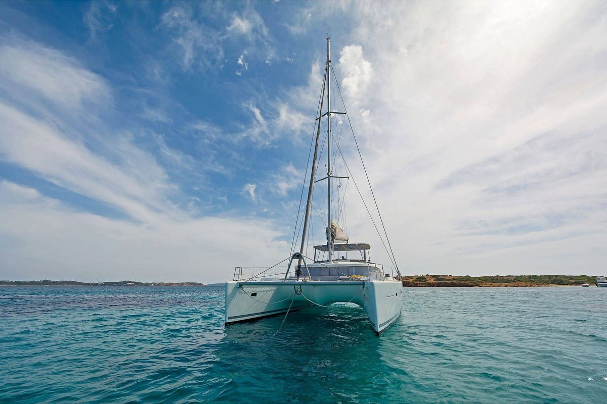 Exterior view of Mystique II, a Lagoon 500 catamaran at Athens, Greece