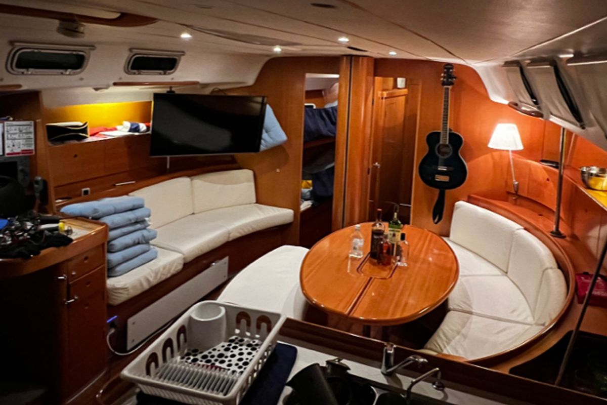 Salon of Blue Dawn, a Beneteau First 47.7 sailboat at Bergen, Norway