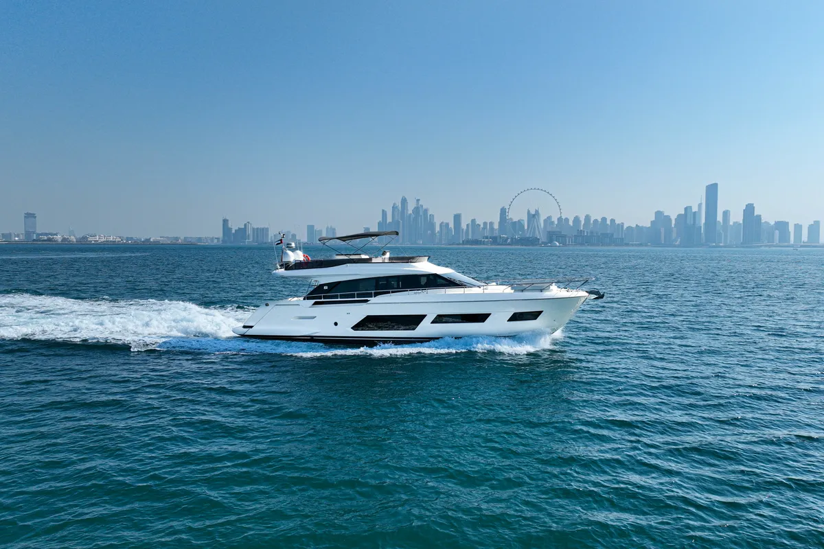 Aquilla 670, a Ferretti Ferretti 670 yacht at Dubai Harbour, United Arab Emirates