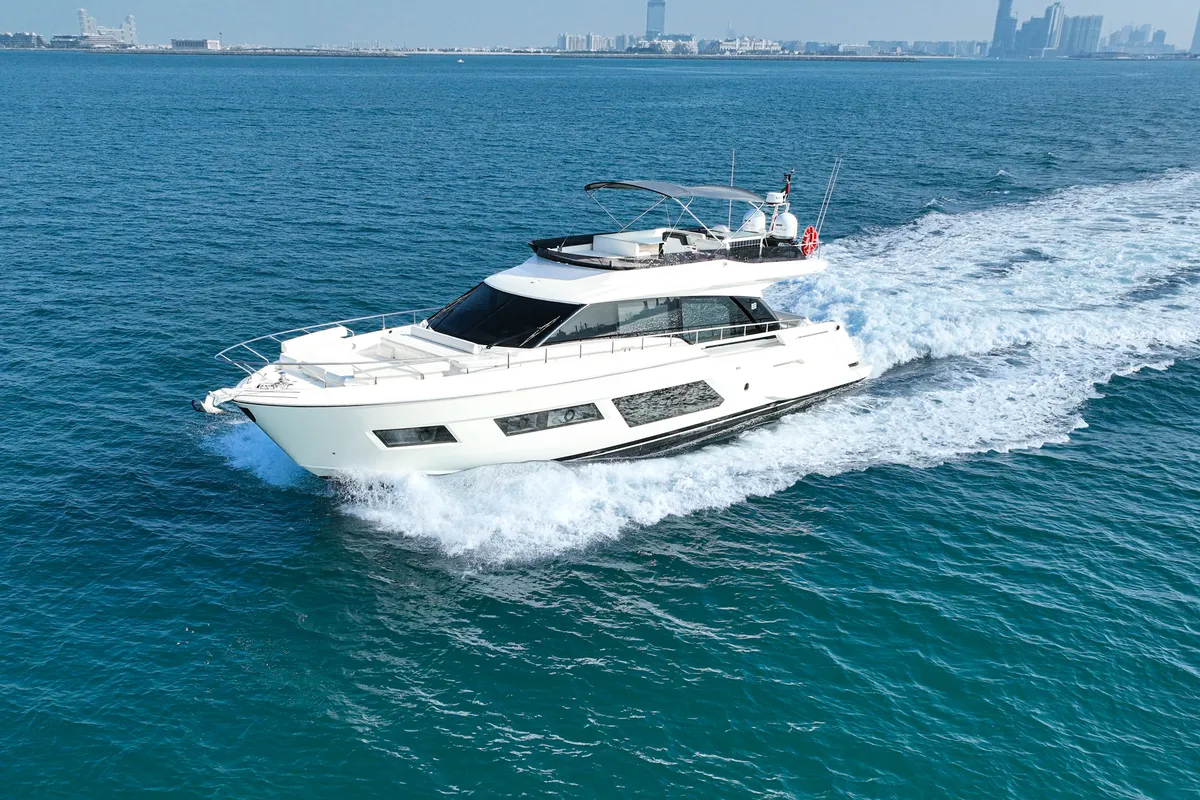 Aquilla 670, a Ferretti Ferretti 670 yacht at Dubai Harbour, United Arab Emirates