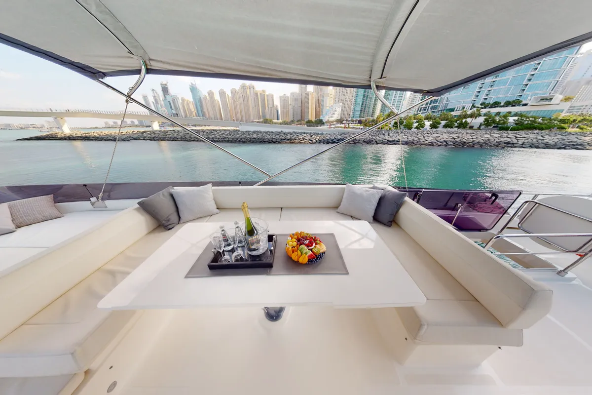 Aquilla 670, a Ferretti Ferretti 670 yacht at Dubai Harbour, United Arab Emirates