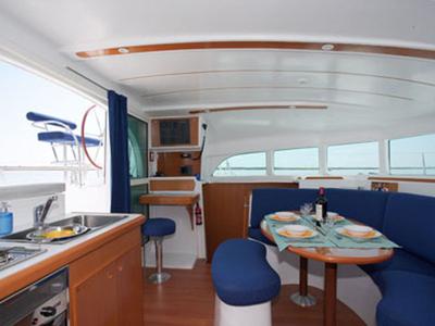 Salon of Calypso, a Lagoon 380 catamaran at Volos Municipality, Greece