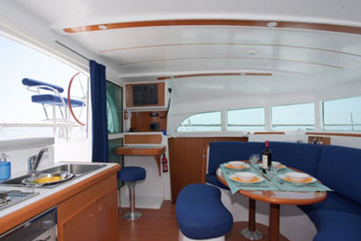 Salon of Calypso, a Lagoon 380 catamaran at Volos Municipality, Greece