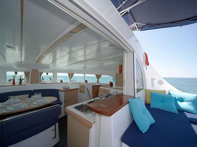 Deck of Calypso, a Lagoon 380 catamaran at Volos Municipality, Greece