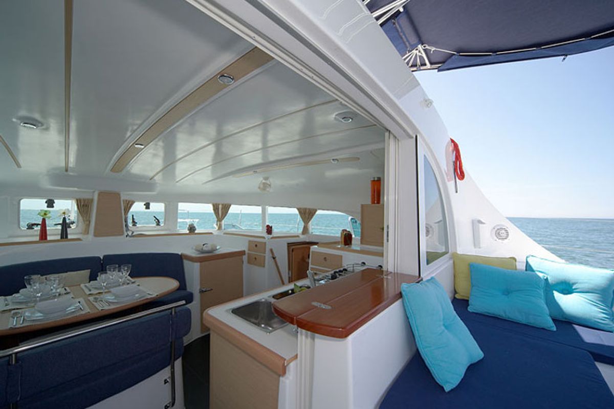 Deck of Calypso, a Lagoon 380 catamaran at Volos Municipality, Greece