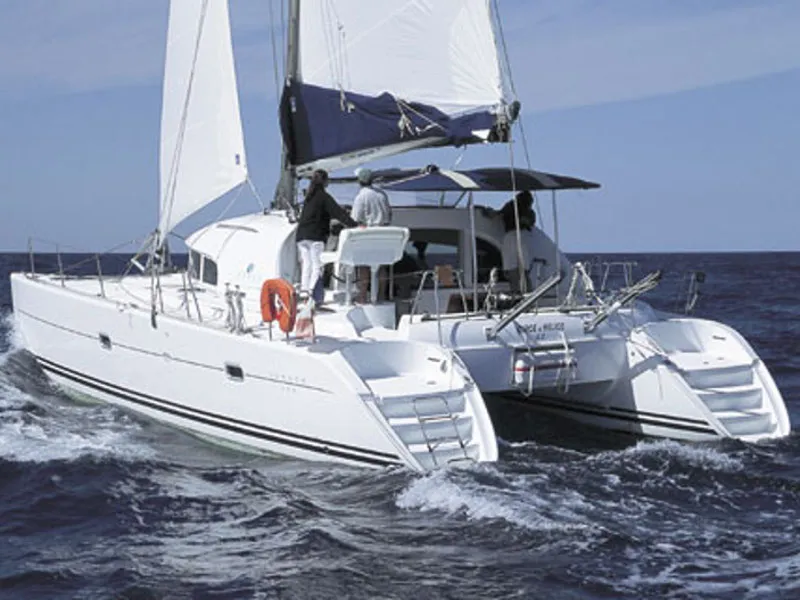 Exterior view of Calypso, a Lagoon 380 catamaran at Volos Municipality, Greece
