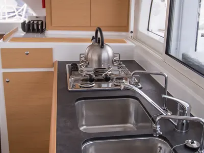 Galley of Calypso, a Lagoon 380 catamaran at Volos Municipality, Greece