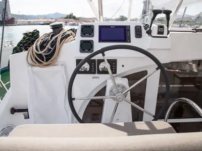 Cockpit of Calypso, a Lagoon 380 catamaran at Volos Municipality, Greece