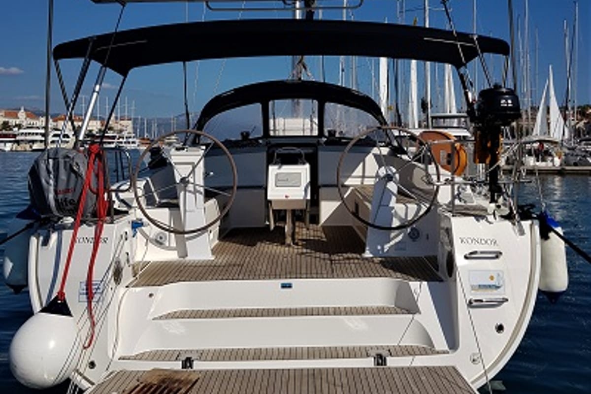 Exterior view of Kondor, a Bavaria Cruiser 51 sailboat at Grad Šibenik, Croatia