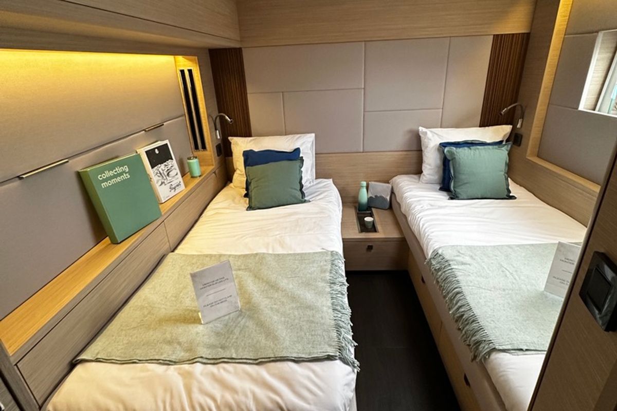 Cabin on NAMA, a Lagoon 60 catamaran at Olbia, Italy