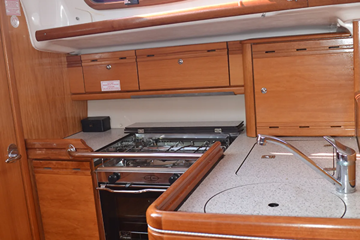 Galley of Northwind II, a Bavaria 35 Match sailboat at Sipias Municipal Unit, Greece