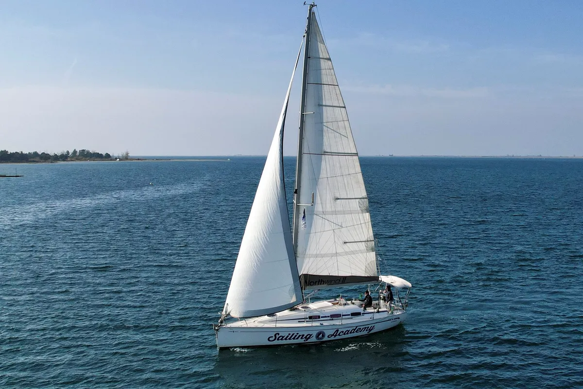 Exterior view of Northwind II, a Bavaria 35 Match sailboat at Sipias Municipal Unit, Greece