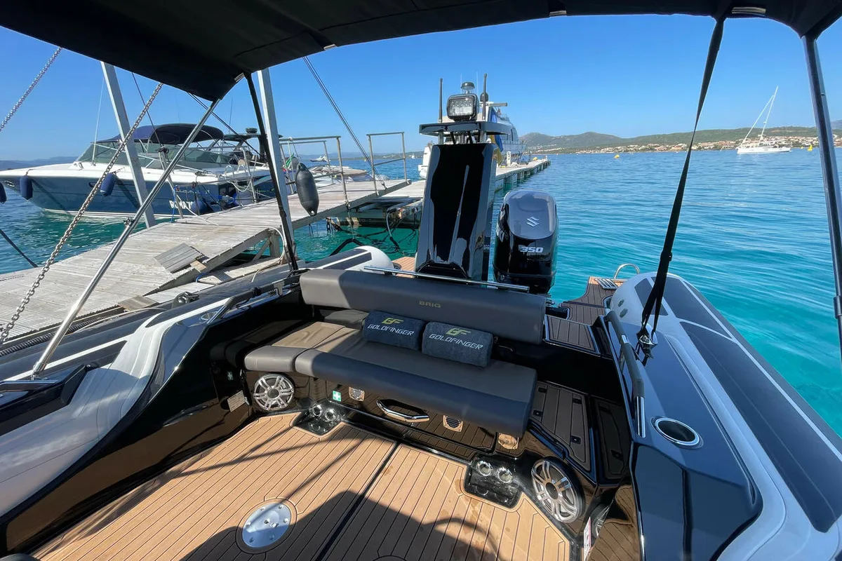 Deck of Goldfinger, a Brig Eagle 10 rib at Figari/Golfo Aranci, Italy