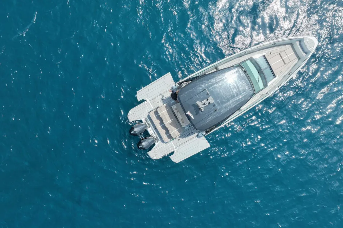 Exterior view of Goldfinger, a Brig Eagle 10 rib at Figari/Golfo Aranci, Italy