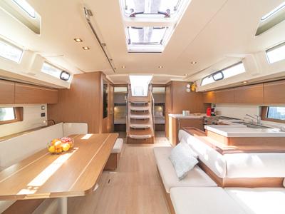 Salon of Babakita, a Beneteau Oceanis 51.1 sailboat at Gouvia, Greece