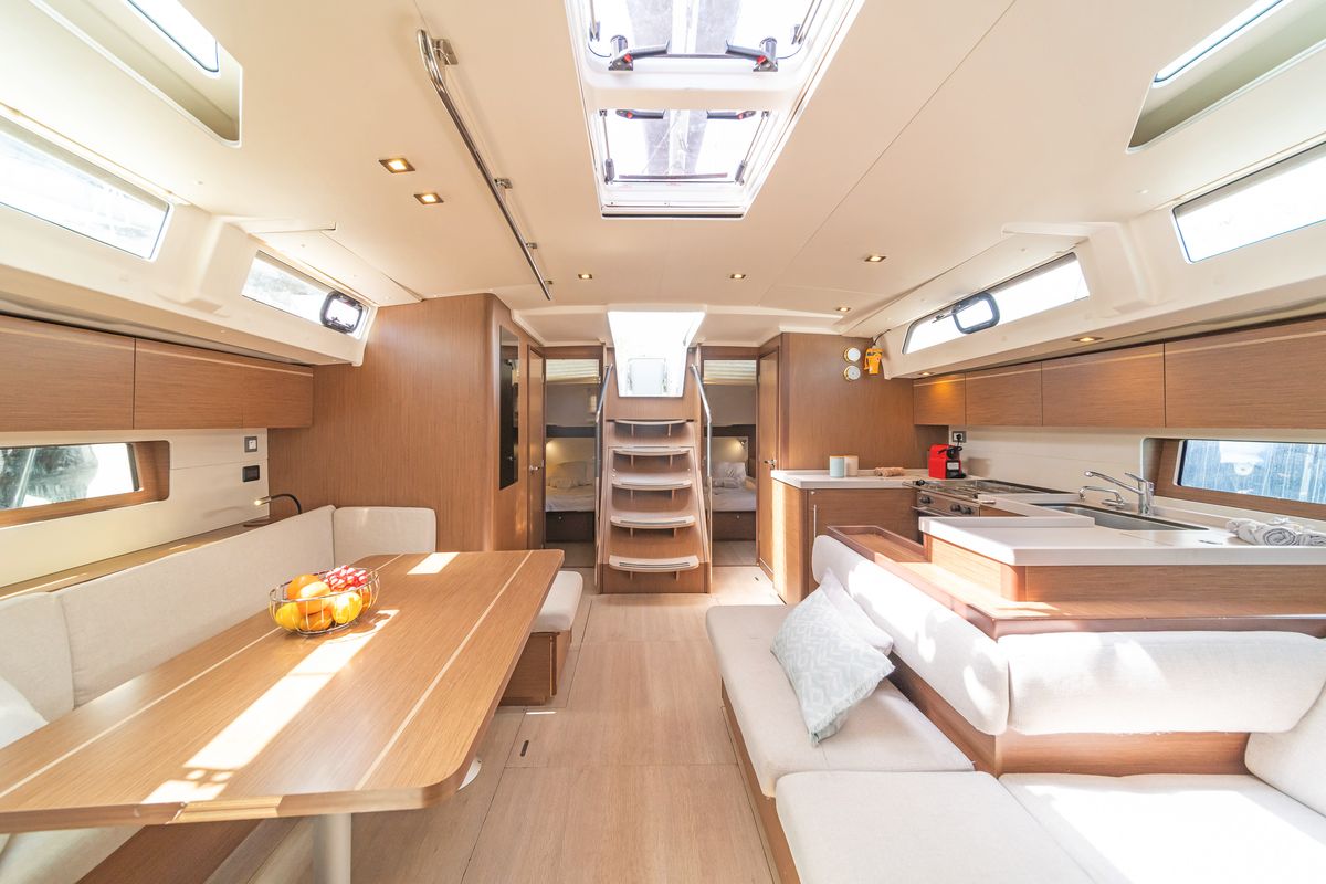 Salon of Babakita, a Beneteau Oceanis 51.1 sailboat at Gouvia, Greece