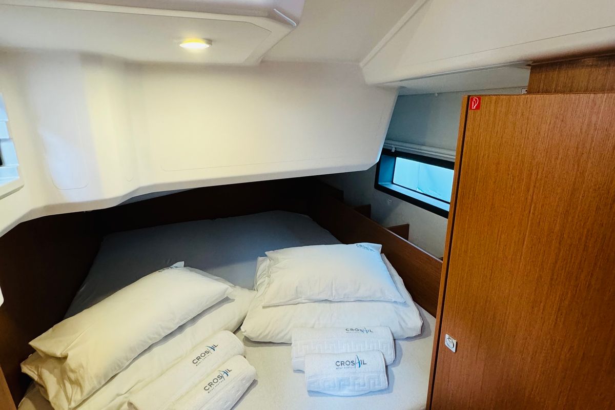 Cabin on Mila, a Bavaria C38 sailboat at Novi Vinodolski, Croatia