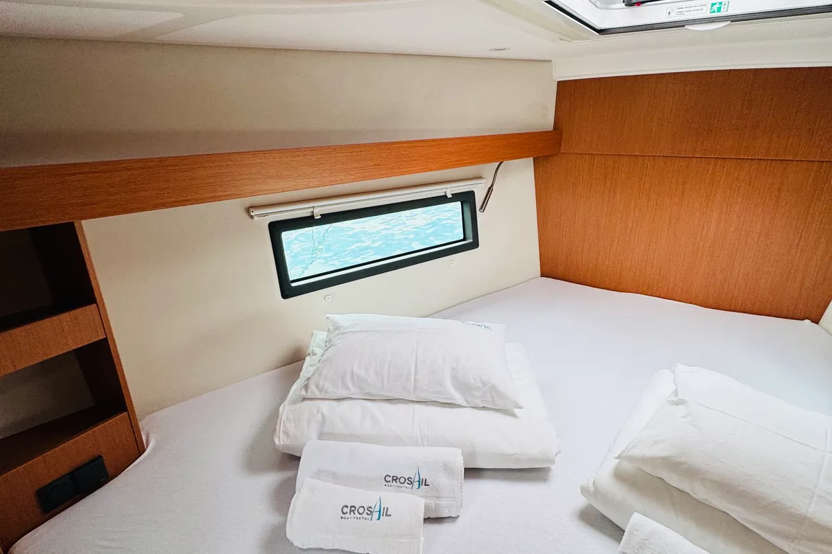 Cabin on Mila, a Bavaria C38 sailboat at Novi Vinodolski, Croatia