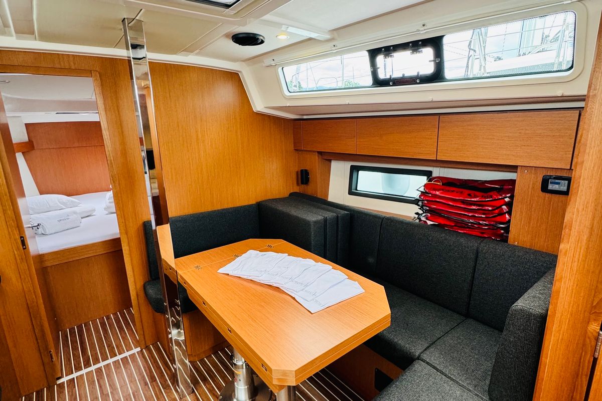 Salon of Mila, a Bavaria C38 sailboat at Novi Vinodolski, Croatia