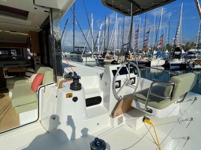 Cockpit of Hanna, a Bali Catsmart OW catamaran at Pirovac, Croatia