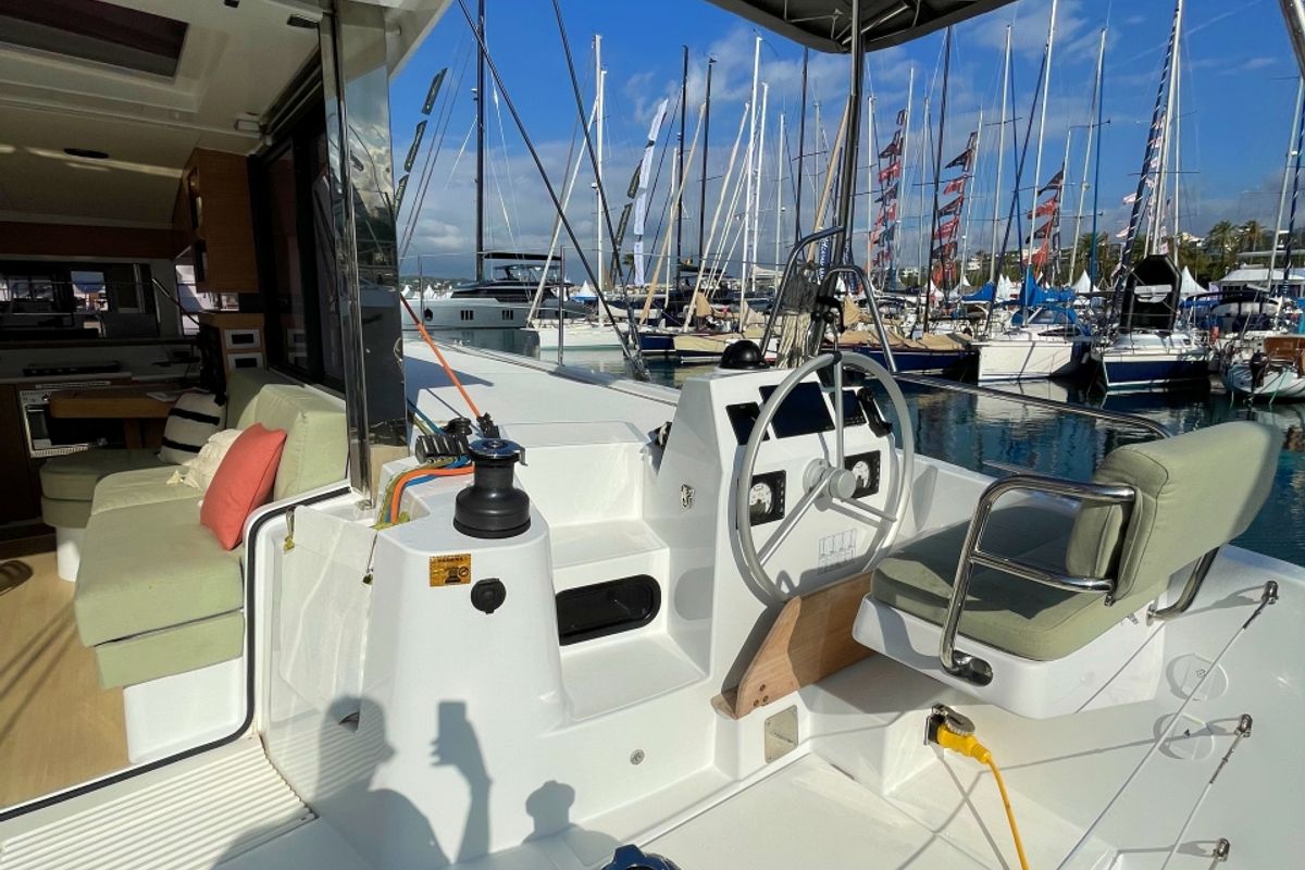 Cockpit of Hanna, a Bali Catsmart OW catamaran at Pirovac, Croatia