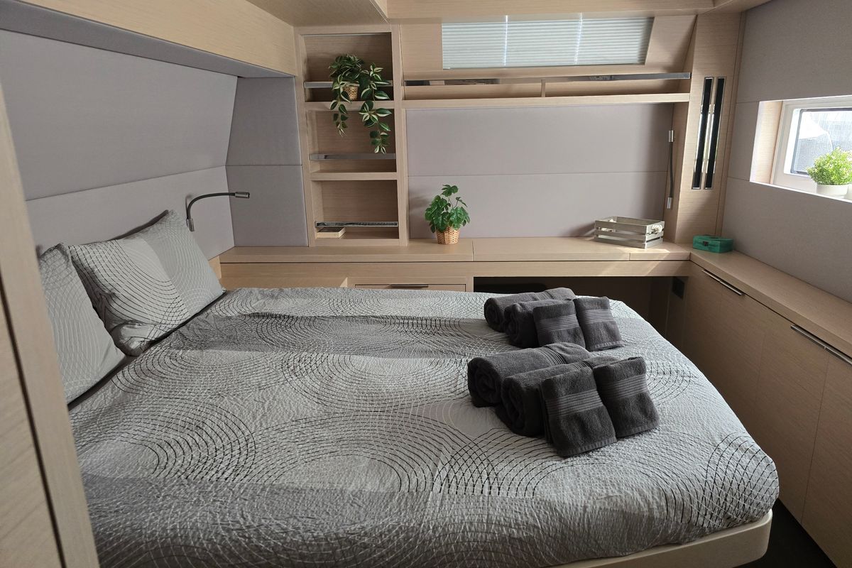 Cabin on Emilia, a Lagoon 55 catamaran at Palma de Mallorca, Spain