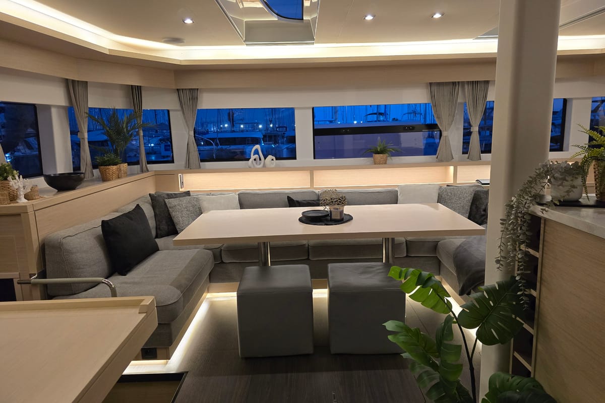 Salon of Emilia, a Lagoon 55 catamaran at Palma de Mallorca, Spain