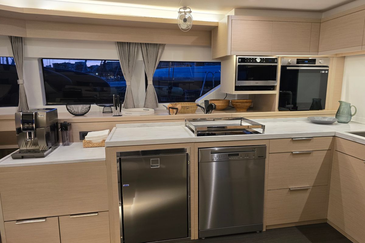 Galley of Emilia, a Lagoon 55 catamaran at Palma de Mallorca, Spain