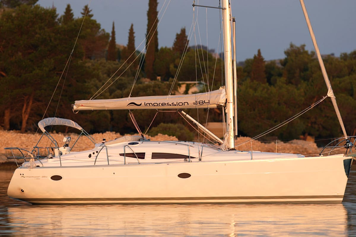 Exterior view of Mok Mok, a Elan 384 Impression sailboat at Zadar, Croatia