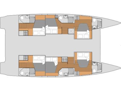 Floor plan of ALAIA, a Fountaine Pajot Aura 51 catamaran at Athens, Greece
