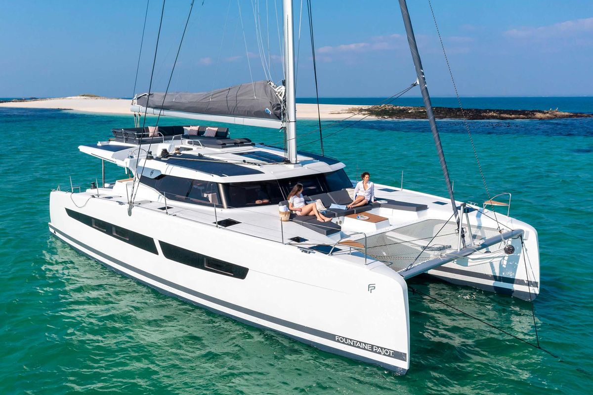 Exterior view of ALAIA, a Fountaine Pajot Aura 51 catamaran at Athens, Greece