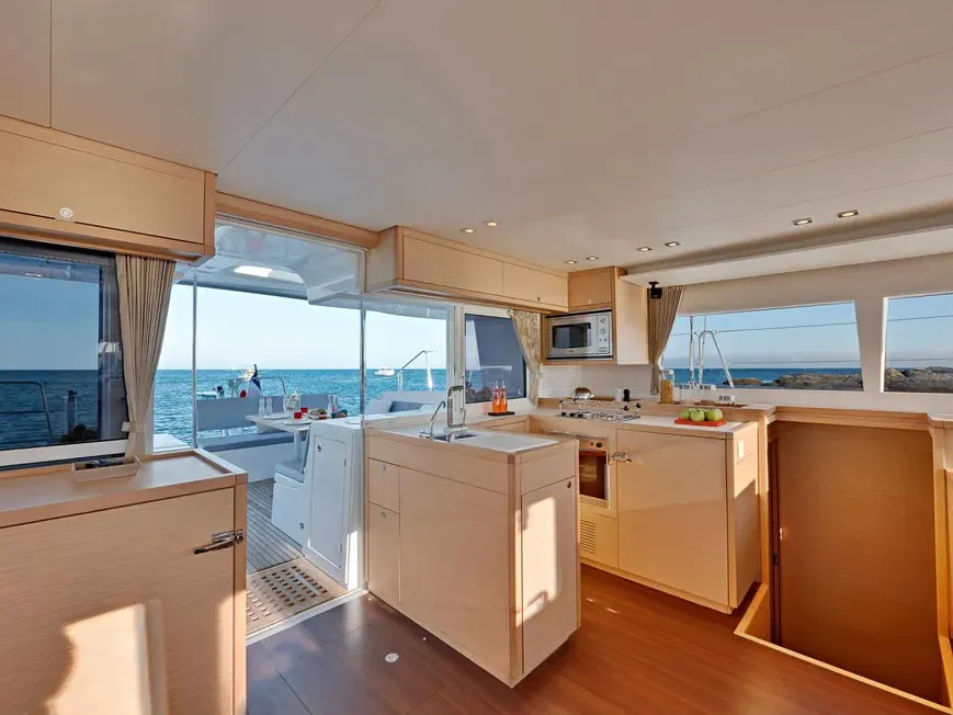 Galley of Fluffy, a Lagoon 450 Fly catamaran at Municipal Unit of Lefkada, Greece