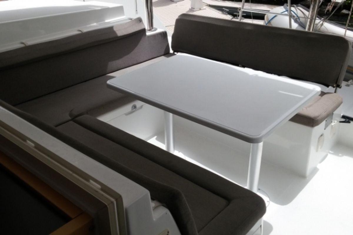 Deck of Trixi, a Lagoon 400 S2 catamaran at Le Gosier, France