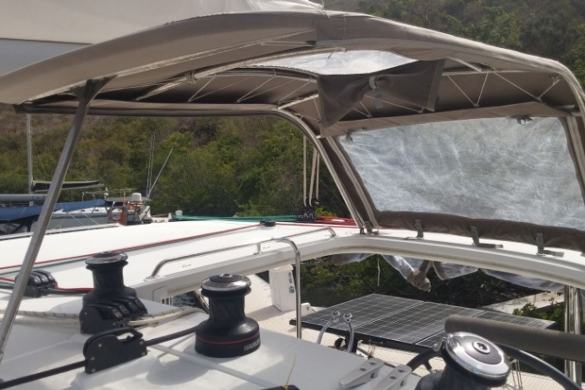 Cockpit of Trixi, a Lagoon 400 S2 catamaran at Le Gosier, France