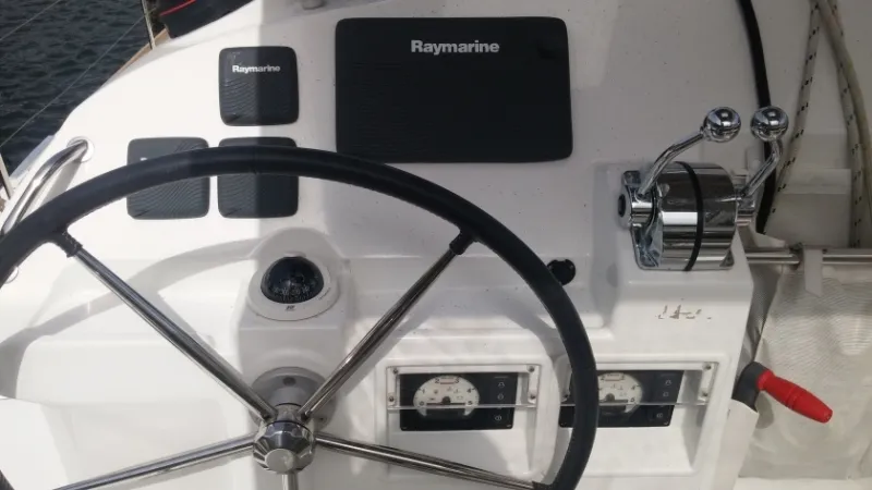 Cockpit of Trixi, a Lagoon 400 S2 catamaran at Le Gosier, France