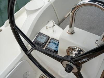Cockpit of Pluto, a Beneteau Oceanis 34.1 sailboat at Salerno, Italy