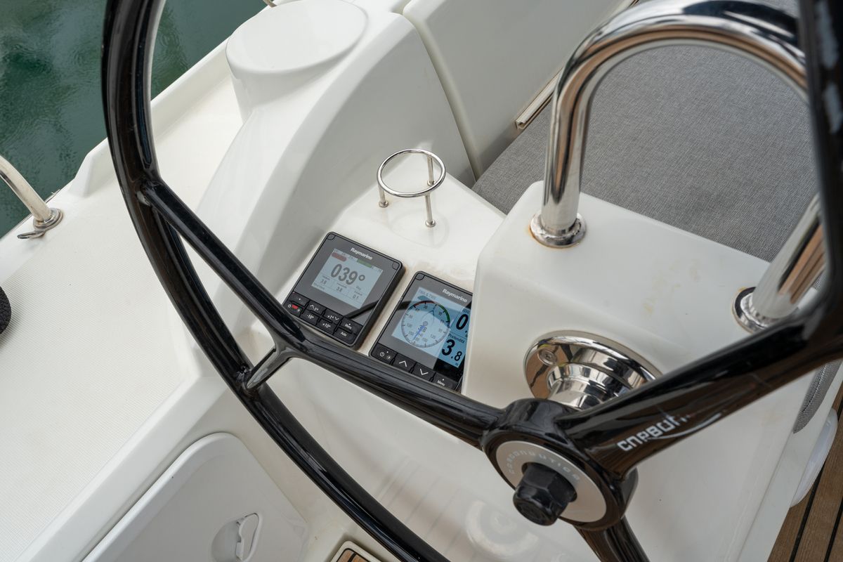 Cockpit of Pluto, a Beneteau Oceanis 34.1 sailboat at Salerno, Italy