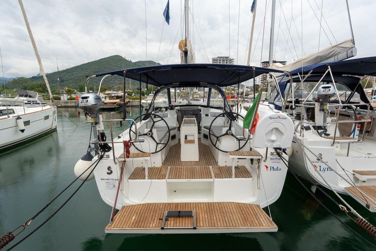 Exterior view of Pluto, a Beneteau Oceanis 34.1 sailboat at Salerno, Italy