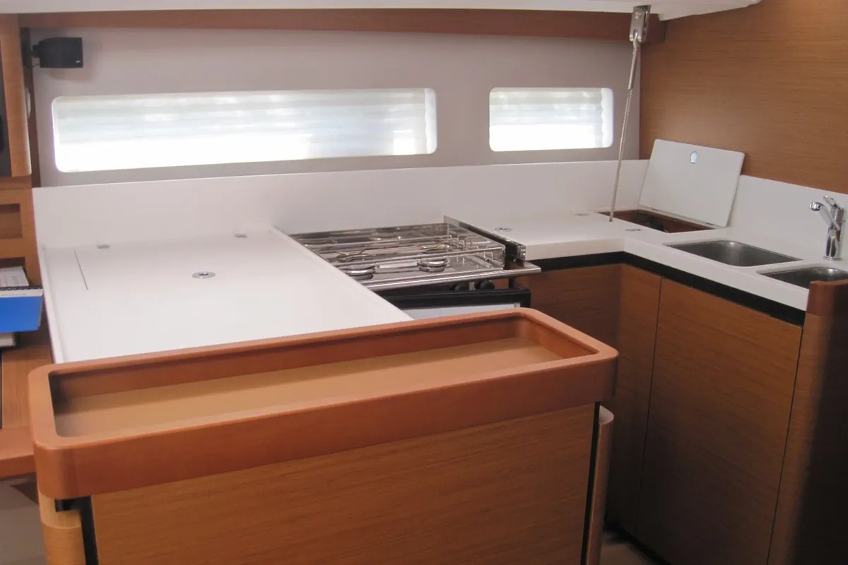 Galley of Erminia, a Jeanneau Sun Odyssey 440 sailboat at Capo d'Orlando, Italy