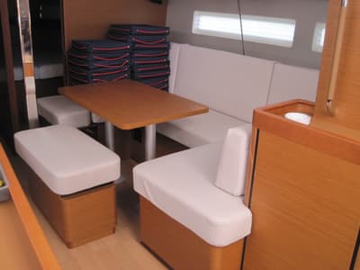 Salon of Erminia, a Jeanneau Sun Odyssey 440 sailboat at Capo d'Orlando, Italy