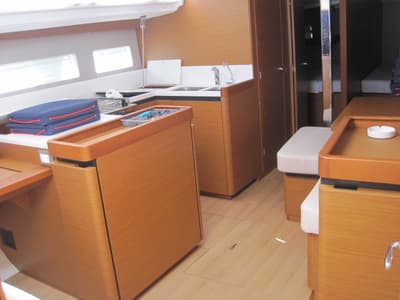 Galley of Erminia, a Jeanneau Sun Odyssey 440 sailboat at Capo d'Orlando, Italy
