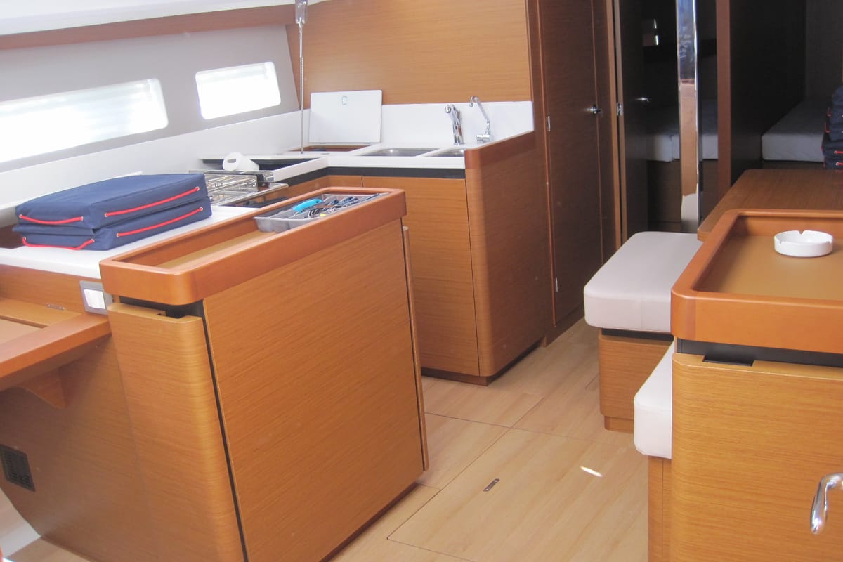 Galley of Erminia, a Jeanneau Sun Odyssey 440 sailboat at Capo d'Orlando, Italy
