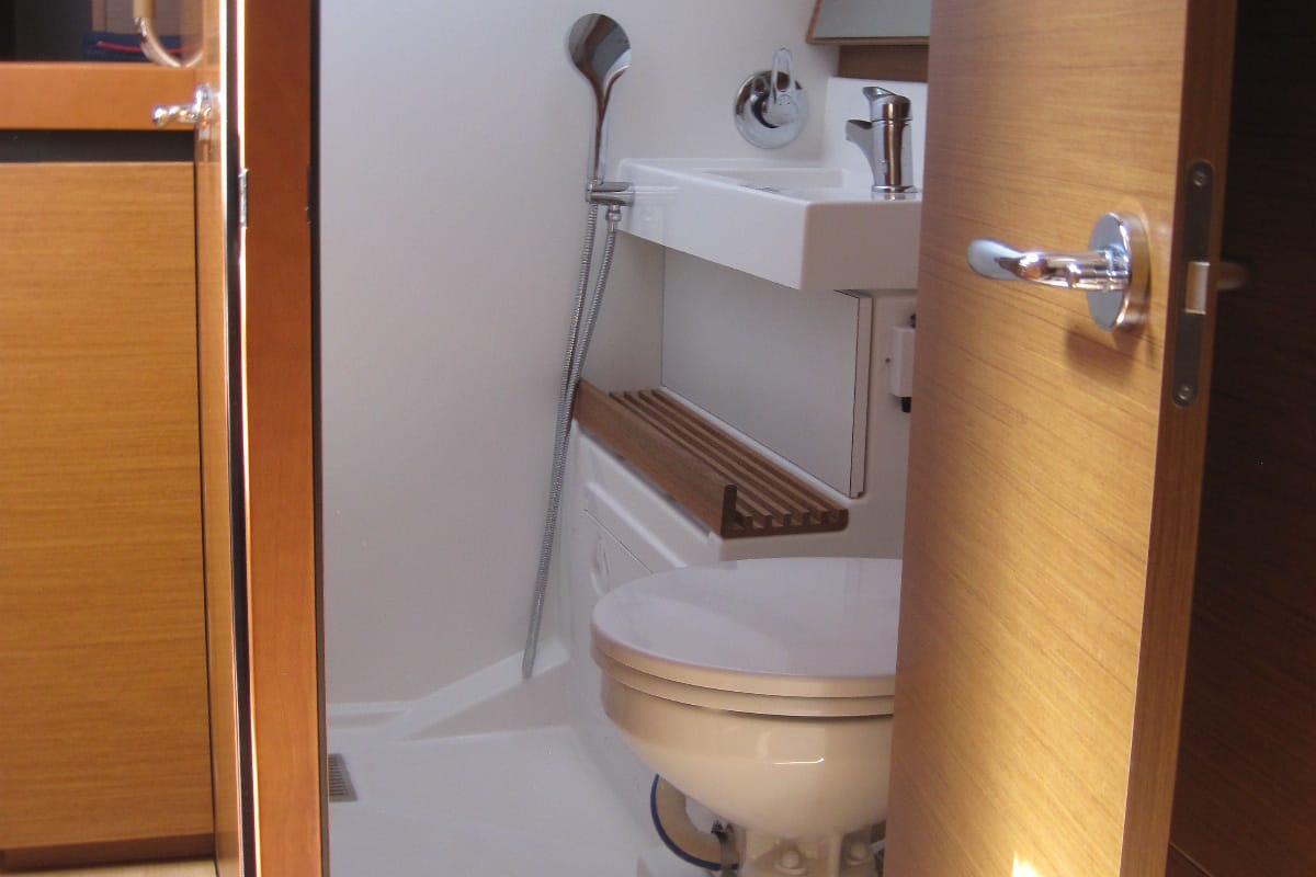 Head on Erminia, a Jeanneau Sun Odyssey 440 sailboat at Capo d'Orlando, Italy